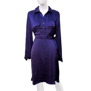 Lucky Brand Purple Long Sleeve Button Up Belted Midi Dress NEW Large